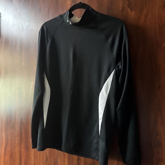 Under Armour Cold Gear Large Shirt Long Sleeve Mock Neck Black and White Fitted - Picture 2 of 6